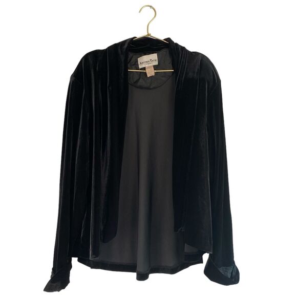 Another Thyme Vintage Open Front Velvet CardiJacket Women's 18 Black Cuffed 551 - Picture 1 of 7